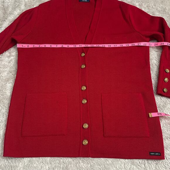 Saint James 100% New Wool Knit Pockets Cardigan Sweater Gold Button Down - Picture 4 of 11